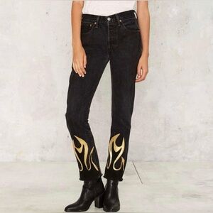 After Party Leather Flame Levi's 505 Jeans woman’s Sz 30 High Rise Vintage